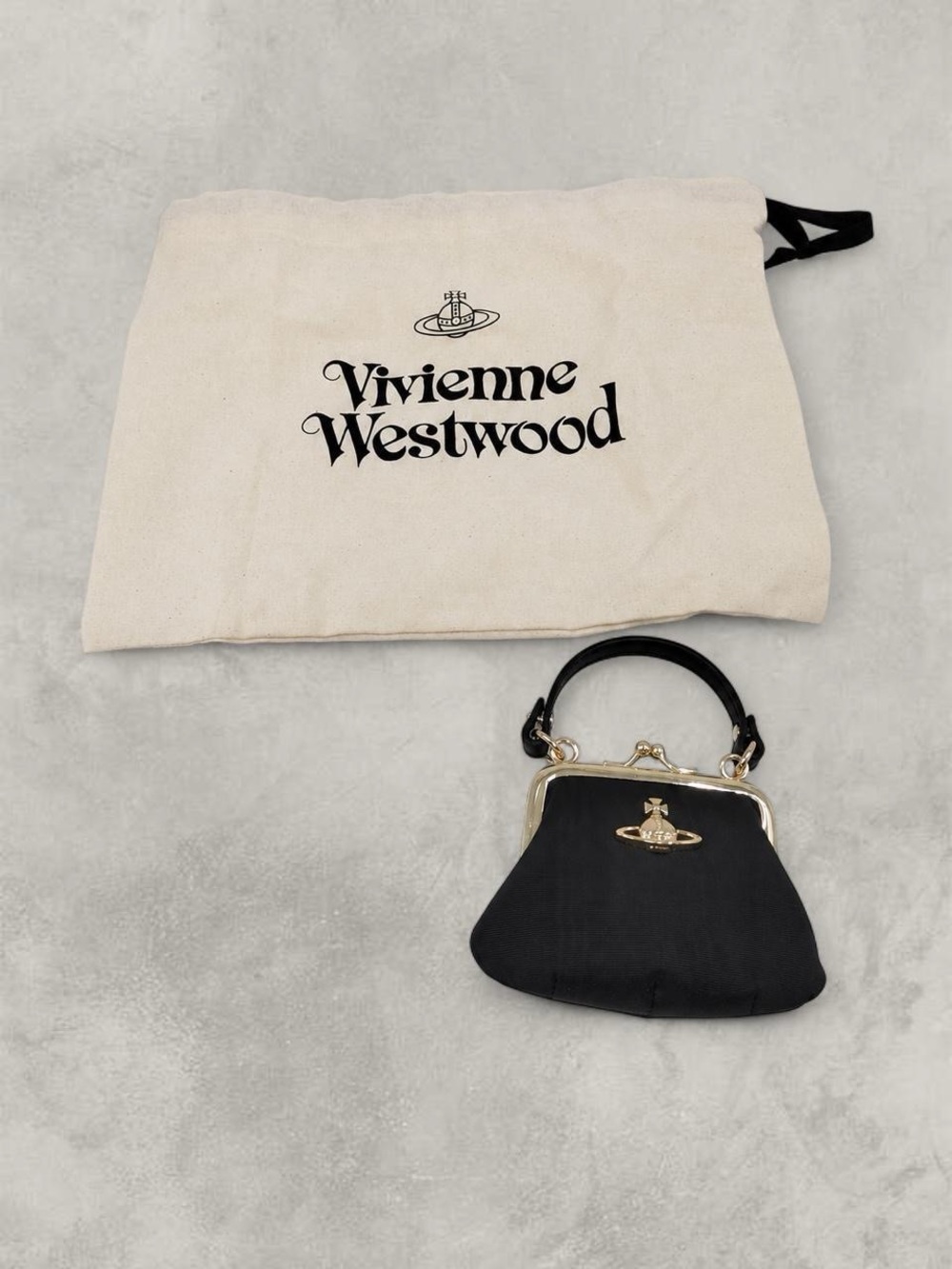 Vivienne Westwood Black Mini Frame Top-Handle Bag with Gold Orb